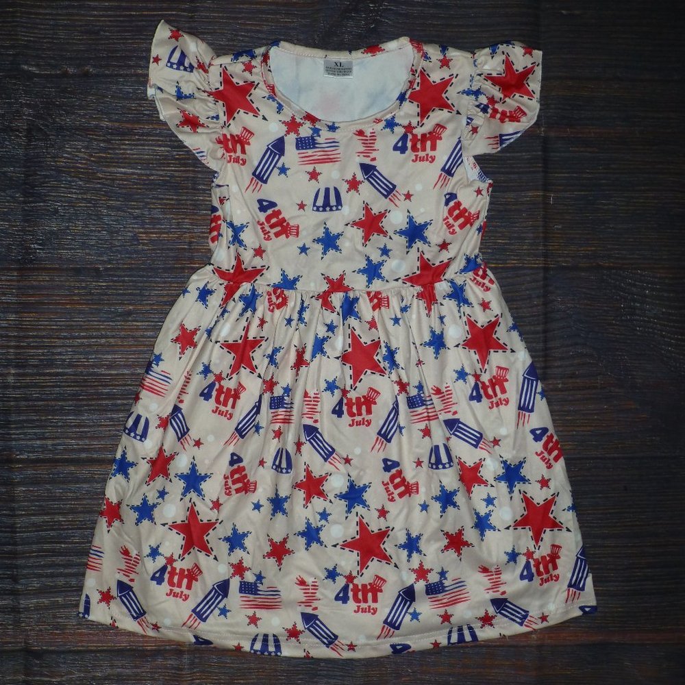 4th of July Stars Fireworks Girls Boutique Dress